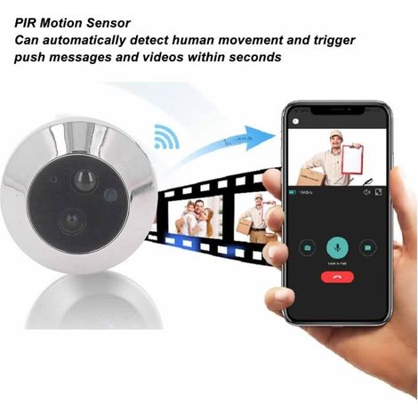 Caméra judas de porte sans fil 1080P – Écran LCD HD 4.3 pouces – Vision nocturne infrarouge – Détection de mouvement PIR – Grand angle 120° (1/5)