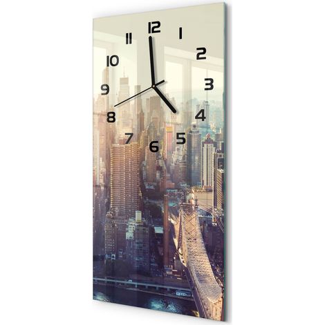 Horloge Murale Rectangulaire Verticale Ambiance Raffinée Déco Salon Vol d'oiseau à New York 30x60 cm (1/5)