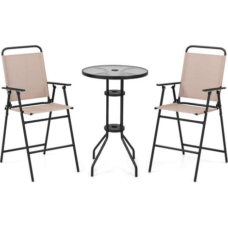 Conjunto de 3 muebles de bar para exterior 60 x 60 x 92 cm 2 cómodas sillas plegables con reposabrazos ambiente acogedor tela beige 200021128