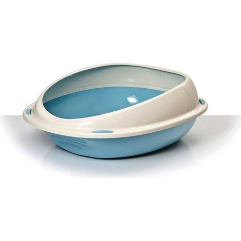 10533 Arenero ovalado Shuttle para gatos con bordes de protección   57 cm  Color: Azul claro