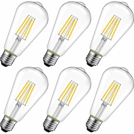 4W Edison Ampoule Filament LED E27 ST64 (=Ampoules Incandescences Décorative 40W), 470Lm Blanc Chaud 2700K, Lampe Vintage Ampoule Rétro, Non-dimmable, Lot de 6 [Classe énergétique E], (1/4)