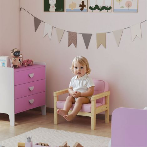 Fauteuil pour enfants cadre en bois velours côtelé rose,très confortable. Convient aux enfants de 3 à 8 ans pour chambre et salle de jeux.