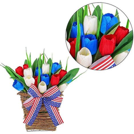 Couronne de tulipes artificielles pour la fête de l'Indépendance, panier à suspendre à la porte