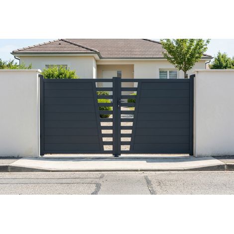 Portail battant 3m CERVINA H.160cm aluminium gris (1/5)