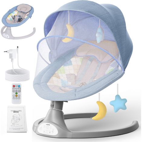 Bioby bebé música columpio eléctrico reclinable bebé Auto columpio silla con Control remoto seguro cinco puntos cinturón de seguridad silla azul