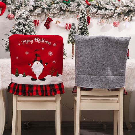 Lot de 6 housses de dossier de chaise en lin à carreaux beige pour la décoration de Noël à la maison, à l'hôtel ou à la cuisine. (1/5)