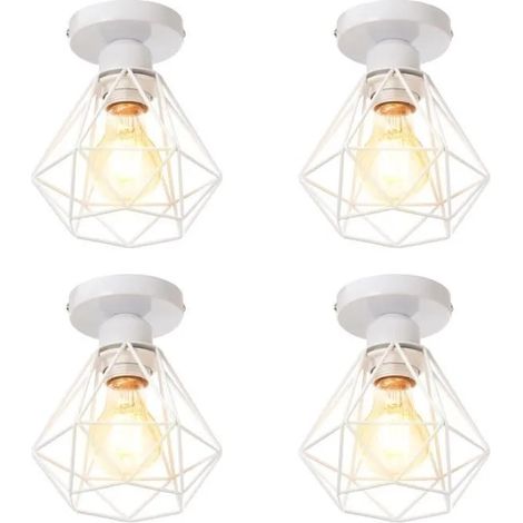 U-DO 4Pcs Plafonnier Cage en forme Diamant en Métal Blanc style Vintage pour Salon Cuisine Couloir Salon (1/4)