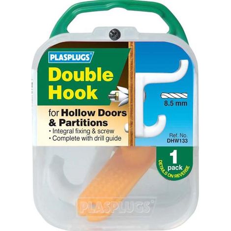 Plasplugs DHW133 Hollow Door Hook Double White DHW133 PLA1910