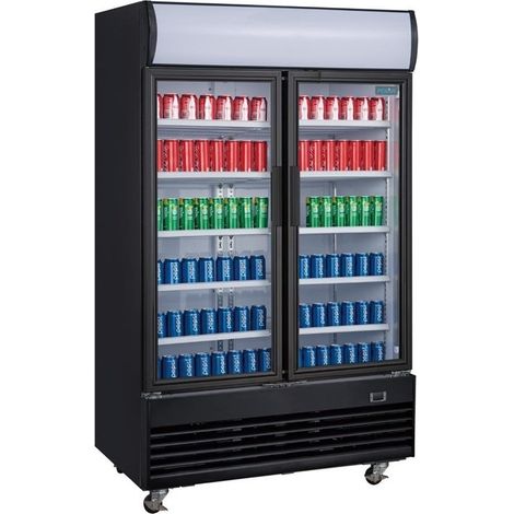 Frigo Professionnel Vitré Noir 2 Portes Battantes avec Caisson Lumineux Série G 950L - Polar (1/5)
