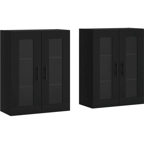 Set di 2 armadietti da parete pratici portaoggetti design nero 69,5 x 34 x 90 cm in legno ingegnerizzato nero 020055446