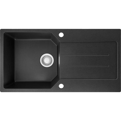 Évier de cuisine, composite de quartz, simple cuve, noir (1/5)
