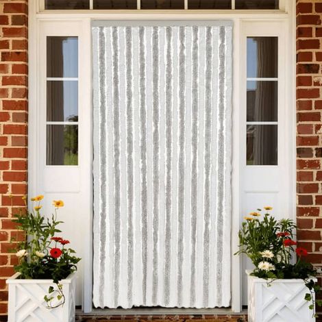 Rideau anti-mouches gris clair et blanc 90x220 cm chenille (1/5)