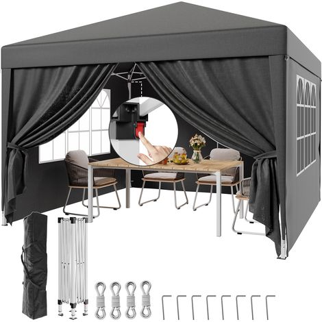 DEVOKO Gazebo de jardin pliable 3 x 3 m avec quatre rideaux latéraux amovibles, imperméable et résistant aux UV, facile à assembler et à ranger, livré avec un sac de rangement gris (1/5)