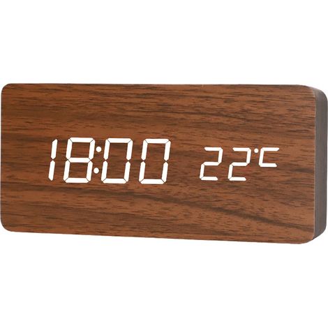 Veilleuse LED silencieuse et créative pour étudiants, horloge murale élégante - Bois marron, lumière blanche