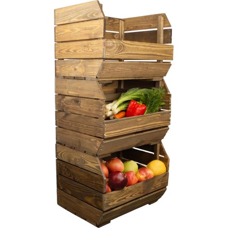 3er Set Küchenregal Olaf 40x33x30 cm in palisander Gemüsekiste Obsthorde Gemüsekorb Obstschale Holzkiste Obstkiste (1/5)