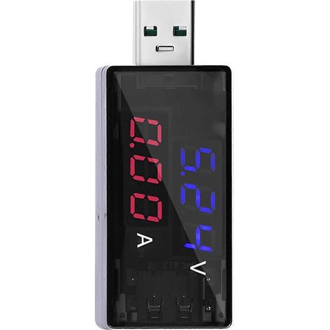 Multimètre USB (2 en 1) : voltmètre, ampèremètre, affichage couleur, 4–30 V, 0–6,5 A (1/4)