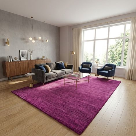 Tapis Gabbeh tissé Tapis Uni - Tapis en laine - 150x150cm, Square - 100% Laine vierge - Tissé main - Violet clair