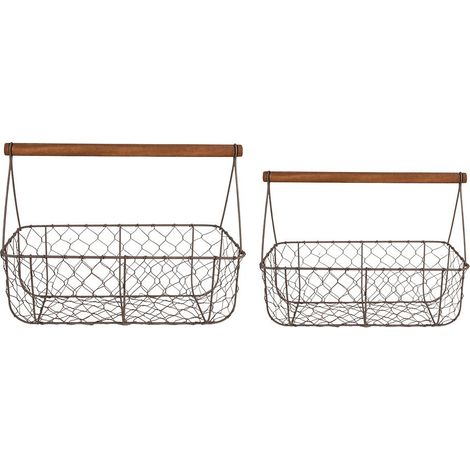 Lot de 2 Paniers de Rangement en Métal Style Industriel Marron et Gris 36 cm et 32 cm - PANGIVO