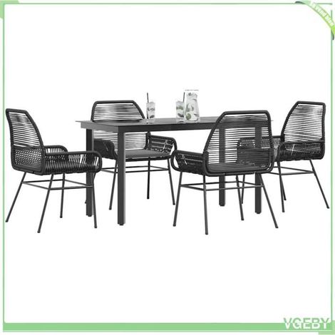 Ensemble à manger de jardin - FAF7291712450747 - 5 pcs rotin synthétique - Table verre trempé 140x70 cm - Coussins gris amovibles (1/5)