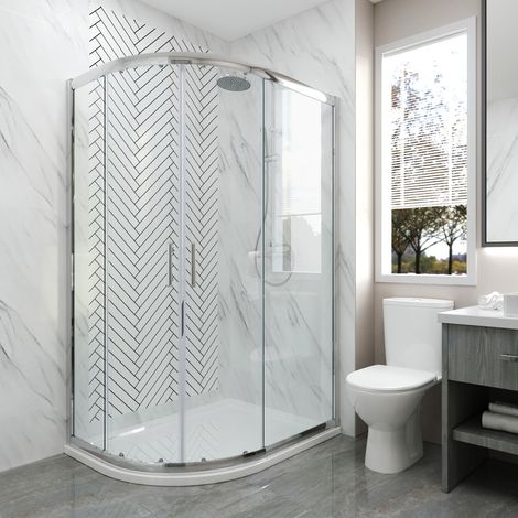 ELEGANT 900 x 800 mm Quadrant Shower Enclosure Sliding Door Easy Clean Glass (1/5)