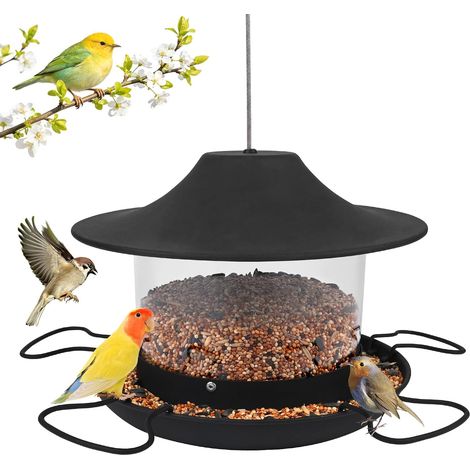 Mangeoire Oiseaux Exterieur, 1800ml Mangeoires pour Oiseaux Sauvages, Distributeur Graines Oiseaux Exterieur, Imperméable, Suspendue Convient, pour Maison, Cour, Jardin (Gris) (1/5)