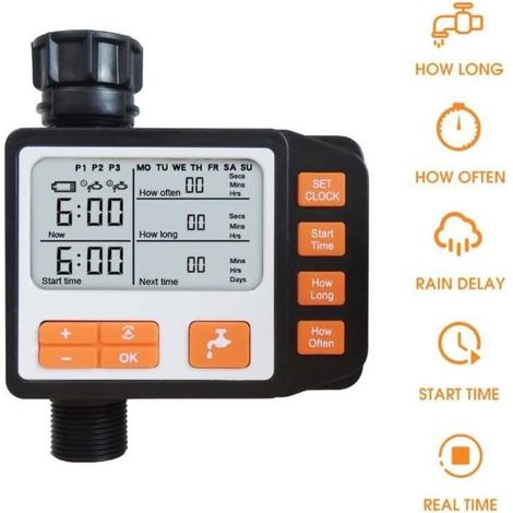 Programmateur D\'arrosage Minuteur d’arrosage Robinet de Jardin Programmable Numérique Robinet de Tuyau Automatique Minuterie (1/4)