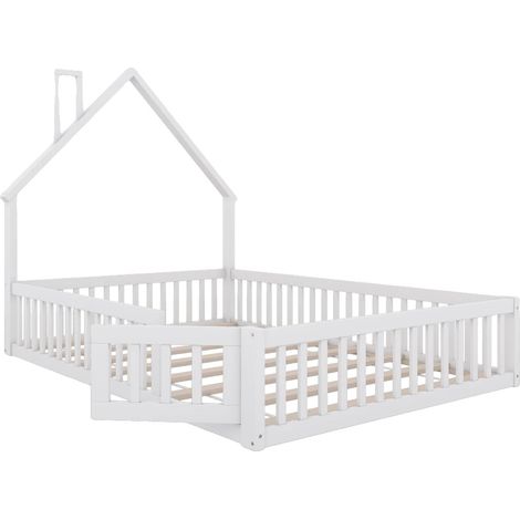 Lit pour enfants, en bois de pin massif, assemblage requis, Blanc-140x190 (1/2)