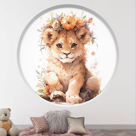 Stickers Trompe l'oeil Arche ronde Enfants - Lion - Diamètre 30 cm (1/4)