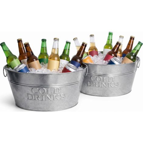 Relaxdays Sektkühler, 2er Set, verzinktes Metall, 24 l, Flaschenkühler für Sekt, Champagner, Wein, XXL Sektkübel, silber (1/5)