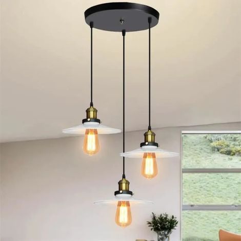 U-Do Lustre Suspension en Métal Blanc design Vintage 3 Têtes Lustre Disque Lampe Ajustable Industriel pour Salon Bar (1/4)