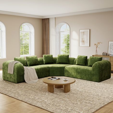 Neche Canapé modulable incurvé 3 places en tissu chenille premium,Canapé compressé sans montage,Mousse haute résilience,Vert (1/5)
