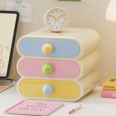 BelleRise - Dopamine Desktop Organizer — Rangement de bureau multifonction à 3 niveaux avec tiroirs, pour fournitures de bureau et de dortoir (1/3)