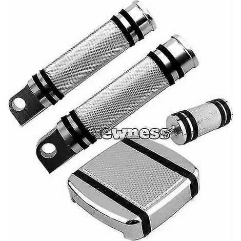 Motorrad-Bremspedalauflagen, Fußrasten, Schalthebelauflagen für Harley Sportster 883, Dyna, Softail, Breakout, Custom Street, XG750 – verchromtes, gerändeltes Set (1/5)