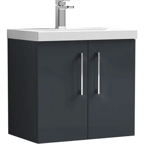 Nuie Arno Satin Soft Black 600mm Wall Hung 2 Door Vanity Unit and Mid Edge Ceramic Basin - ARN1423A (1/6)