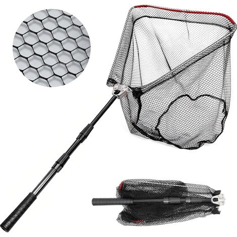 130cm Épuisette Pêche Pliable, Filet de Pêche en Nylon Recouvert de Caoutchouc avec Poignée Télescopique, pour Kayak Carpe Salmon Crevette Truite Etang Bassin Poisson (1/5)