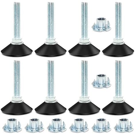 QAZQA Pied Reglable Pied de Nivellement Fileté Réglable Ajustable Pieds de Table Réglables avec Écrou à Griffes Capacité M10x 50mm 8 Pieds de Nivellement + 8 Ecrous à Enfoncer