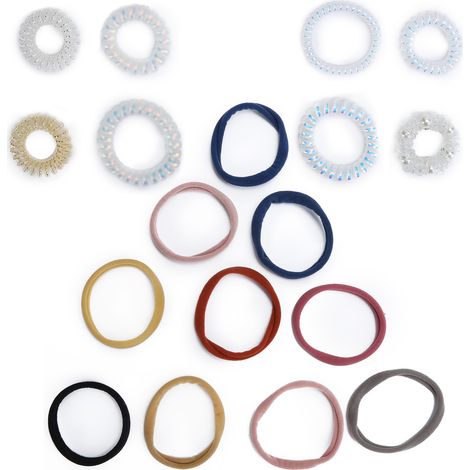 Kit de 18 élastiques à cheveux en spirale, sans traces, pour queue de cheval. Cordon élastique haute élasticité, type fil téléphonique. (1/5)