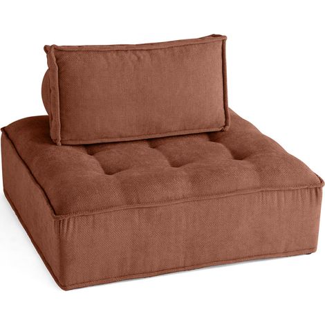 Lisa Design – Module d'assise modulable en velours texturé 100% polyester – Couleur terracotta – Dimensions 122x122 cm – Coussins déhoussables (1/5)