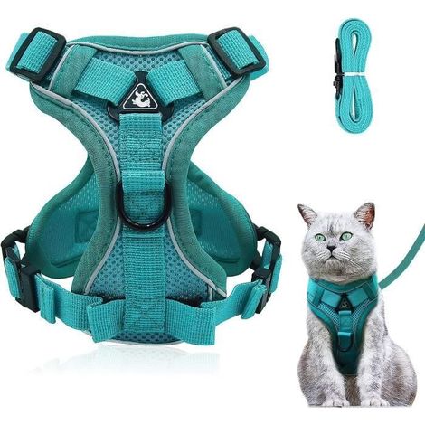 (Blue Lake) Verstellbares, reißfestes Katzengeschirr mit Leine – Weiches Katzengeschirr – Brustgeschirr für Katzen und Welpen, Blue Lake L (1/4)