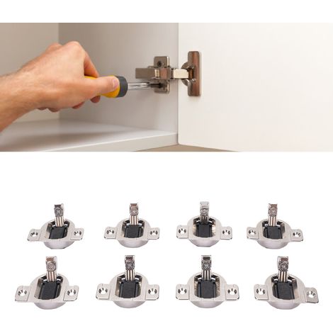 Paquet de 8 charnières compactes 33 autobloquantes 110°, vis à fixer zinc pour portes de cabinet robustes. (1/5)