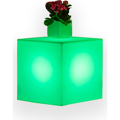 Quadratische leuchtende Laterne YouCube mit LED-Laterne Dekoration Made in Italy für den Außeneinsatz -Niedriges Modell - 40 cm / Grün / Mit Kabel