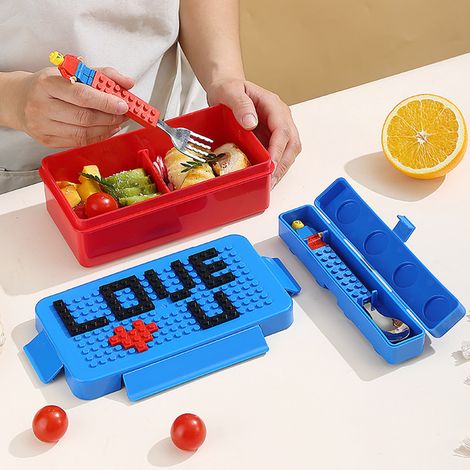 DIY-Pixel-Puzzle-Bausteine-Lunchbox für Kinder, kreative Lunchboxen für Kinder, blauer Einband (1/5)