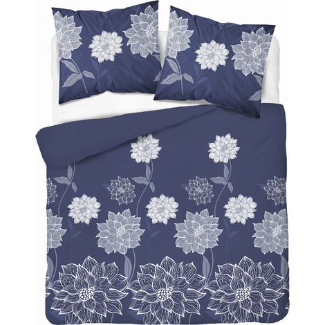 Juego de cama 160x200 microfibra satinada flores azul (1/5)