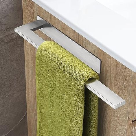 Porte Serviette Salle De Bain sans Percage, Porte-Serviettes Adhesif Porte Serviettes Mural, Acier Inoxydable Support de Serviettes, Towel Rail Holder Brossé Argent (1/5)