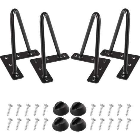 4 Pcs Pied de Meuble 20cm Pieds de Table Epingle à Cheveux pour DIY Armoire Lit avec Vis et Protecteurs de Sol Noir