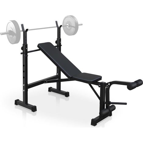 Banc de musculation réglable 330 lbs pour entréeînement à domicile – Support à squat, développé couché multifonction, extension des jambes, pupitre à biceps, barre de sécurité, poulie lat – Noir (1/5)