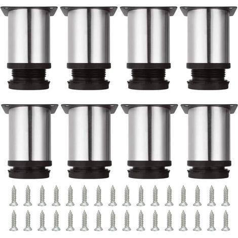 8 Pièces Pieds de Meubles Réglables 80 MM de Hauteur Les Pieds d'Armoire, Pieds de Meubles Ronds Acier Inoxydable Brossé Canapé Jambe Table Pieds, Hauteur Réglable 0-10 MM