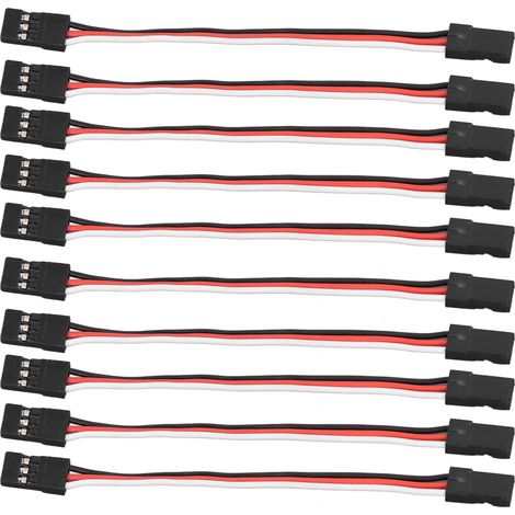 Lot de 10 câbles d'extension servo 3 broches, connexion femelle-femelle 100mm, noyau en laiton, pour ligne de pilotage de servo de voiture modèle. (1/5)