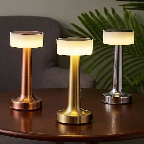 Lampada da tavolo in metallo, lampada da scrivania a LED ricaricabile, luce notturna, controllo touch wireless USB, luce d'ambiente decorativa per ristoranti/bar/camere da letto, oro rosa. (1/5)
