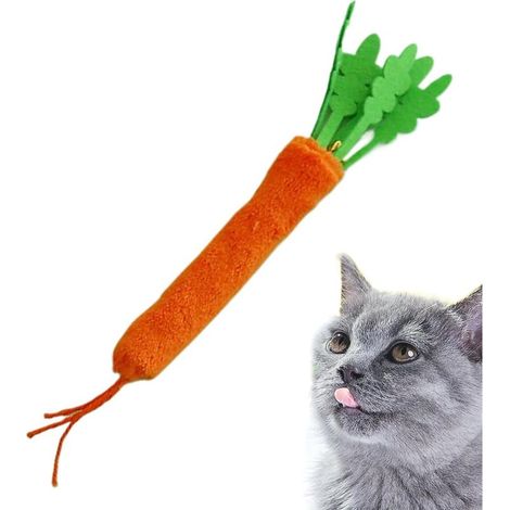 Jouet interactif pour chat en forme de carotte, en peluche avec clochette, résistant aux rayures, jouet interactif avec bâton à mâcher, apaise les animaux (orange, 1 pièce) (1/5)